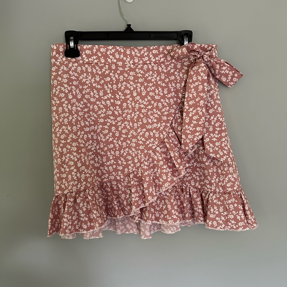 SHEIN Pink Ruffled Wrap Mini Skirt